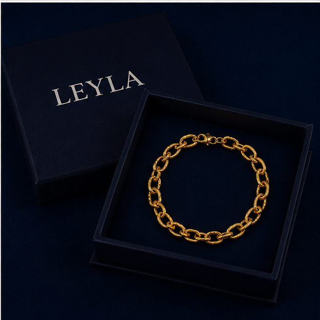 Bracelet gros maillons martelés doré