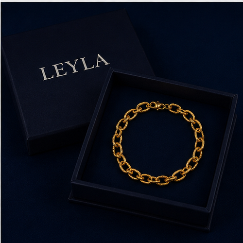 Bracelet gros maillons martelés doré
