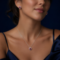 Ensemble collier et boucles cœur rouge argenté