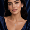 Ensemble collier et boucles cœur rose argenté
