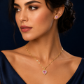 Ensemble collier et boucles cœur rose doré