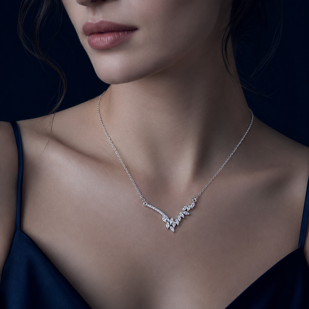 Collier V épi serti argenté