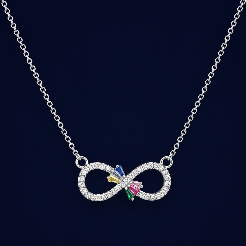 Collier infini pierres colorées argenté