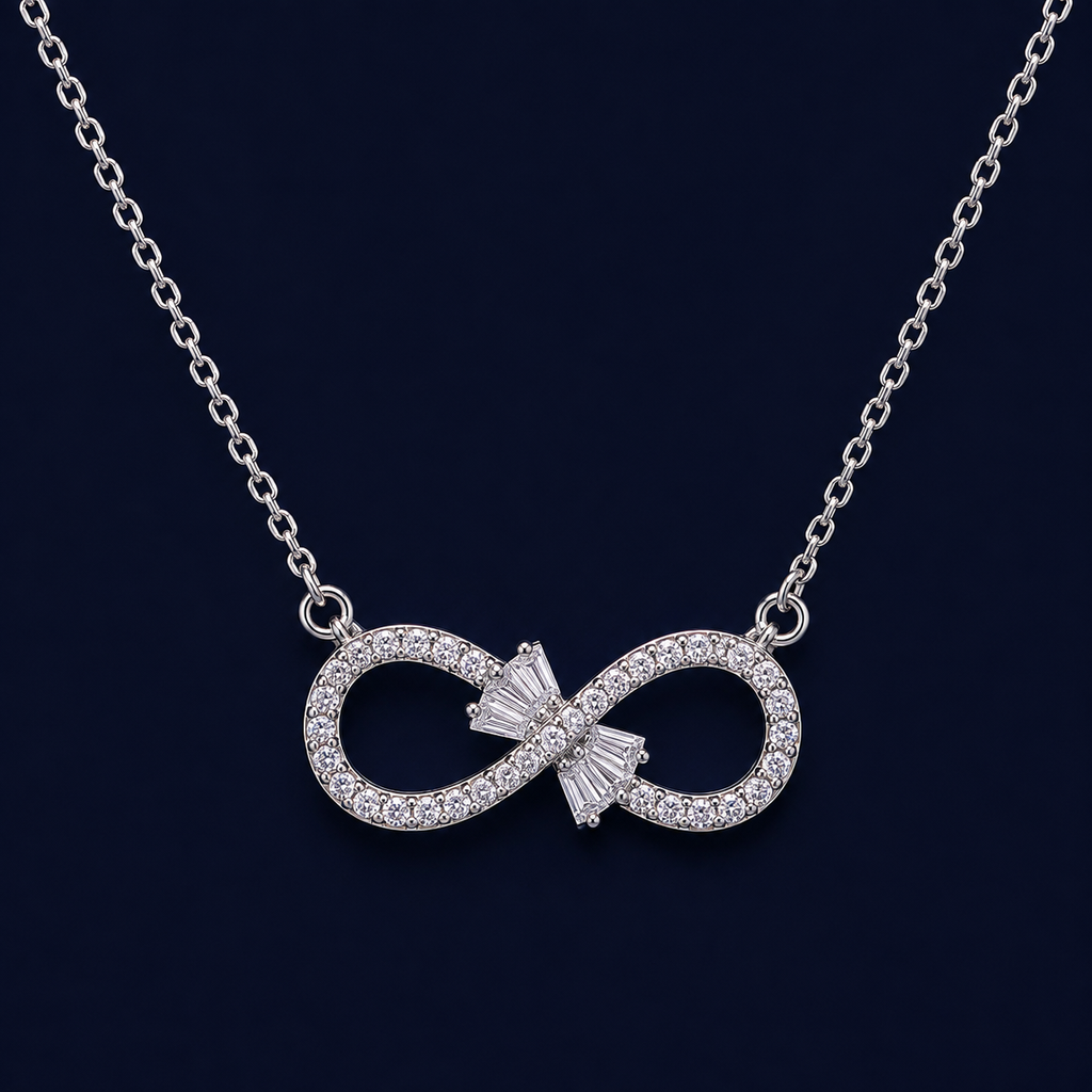 Collier infini pierres blanches argenté