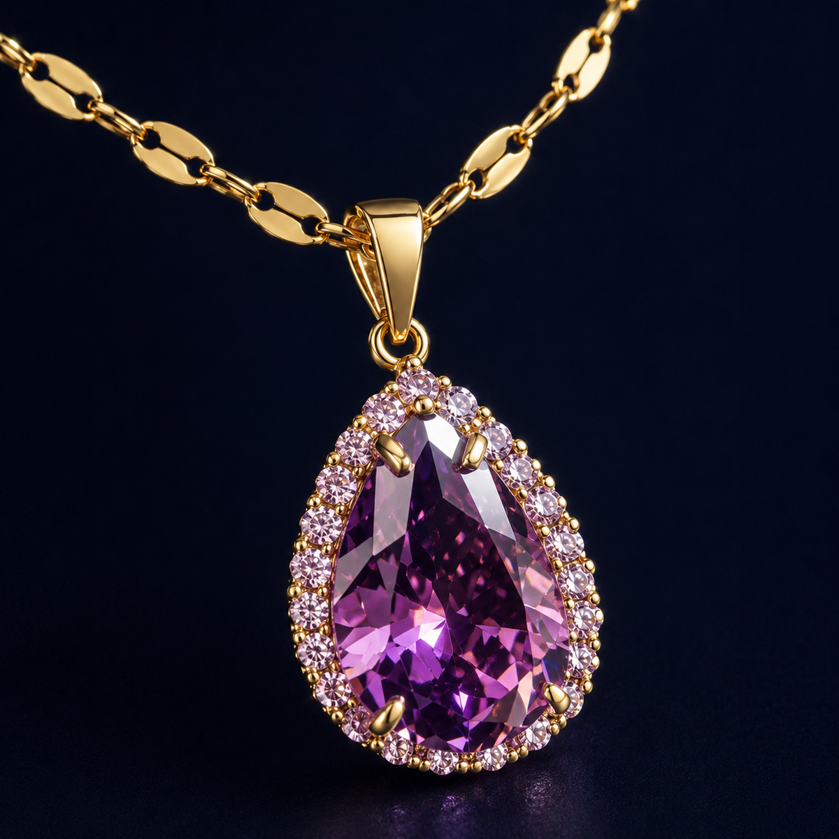 Collier goutte violette doré