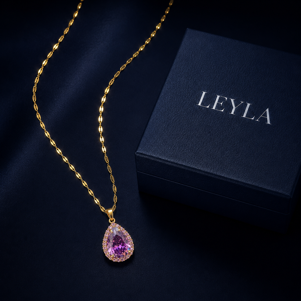 Collier goutte violette doré