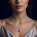 Collier goutte violette argenté