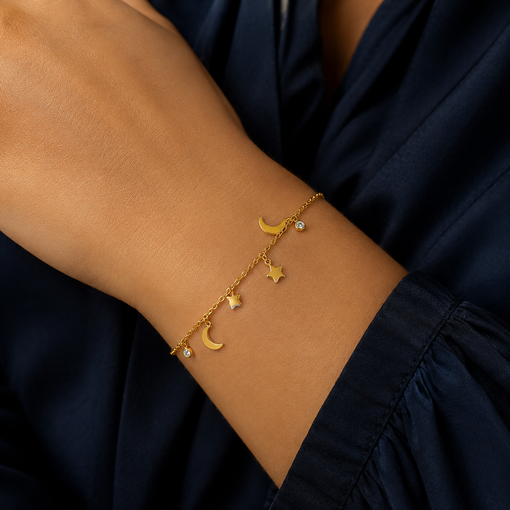 Bracelet lunes et étoiles doré