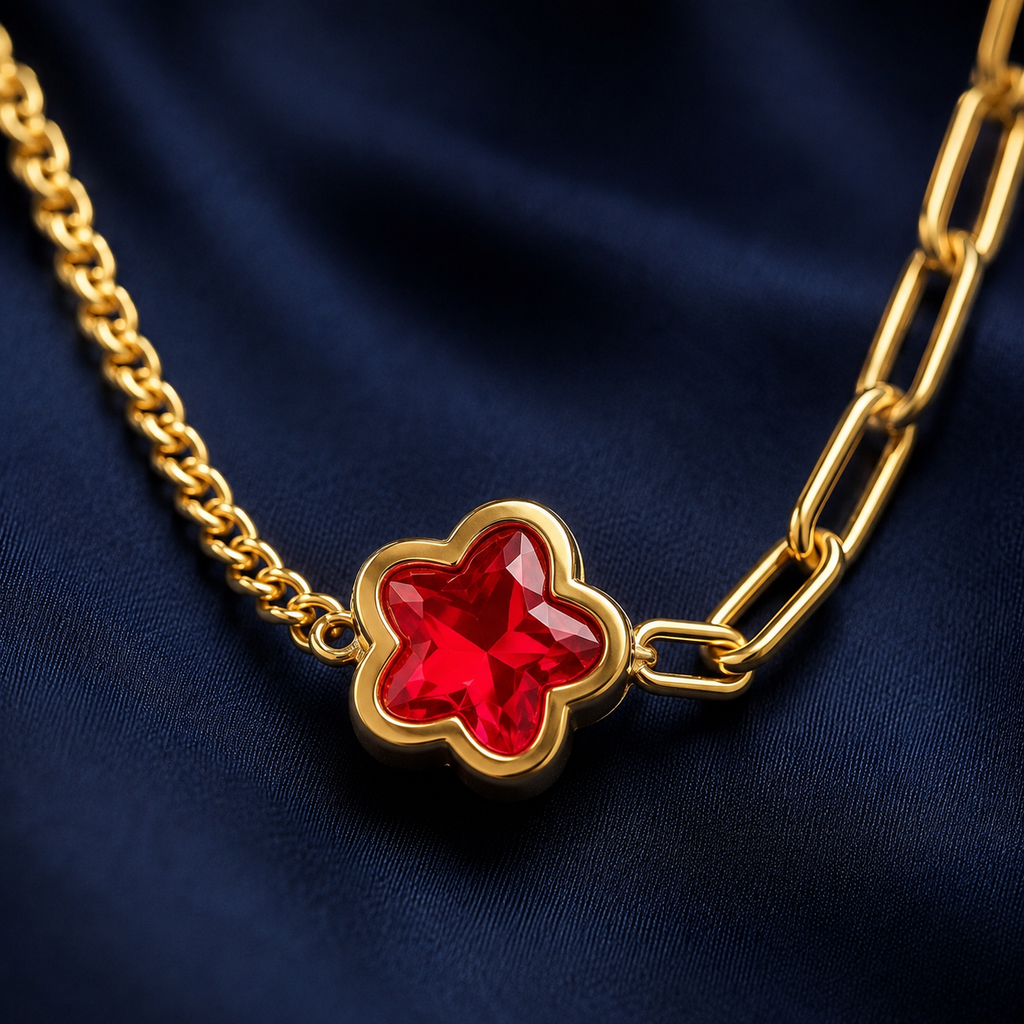 Bracelet fleur rouge doré