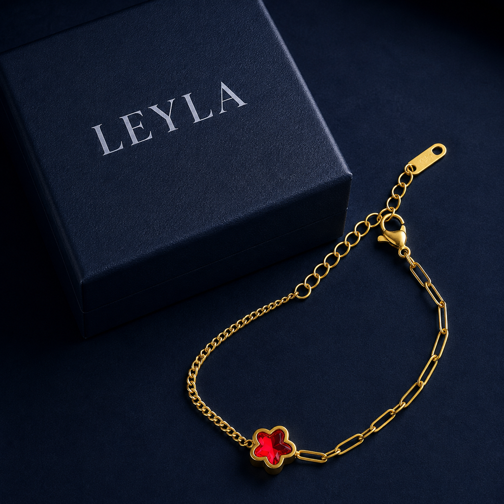 Bracelet fleur rouge doré