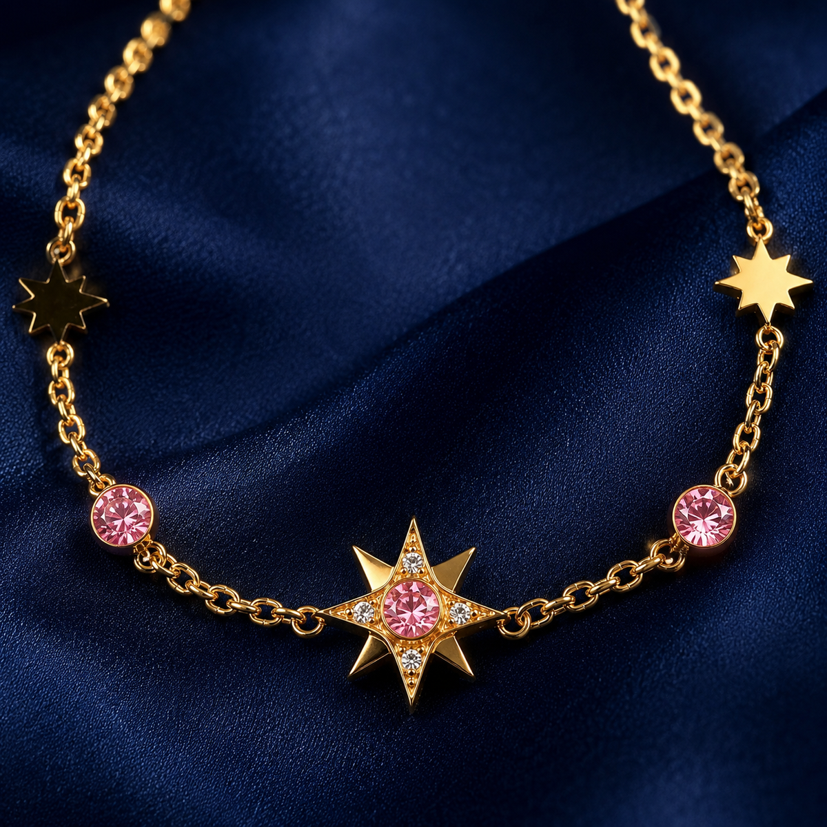 Bracelet étoiles et pierres roses doré