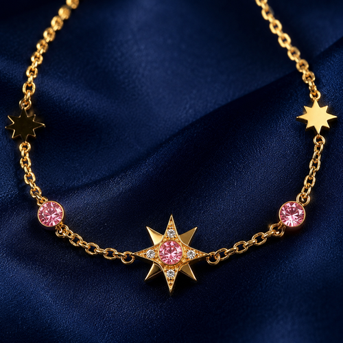 Bracelet étoiles et pierres roses doré