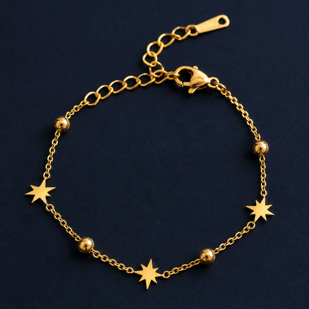 Bracelet étoiles et billes doré