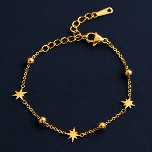 Bracelet étoiles et billes doré