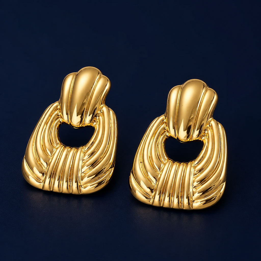 Boucles d'oreilles trapèze strié doré