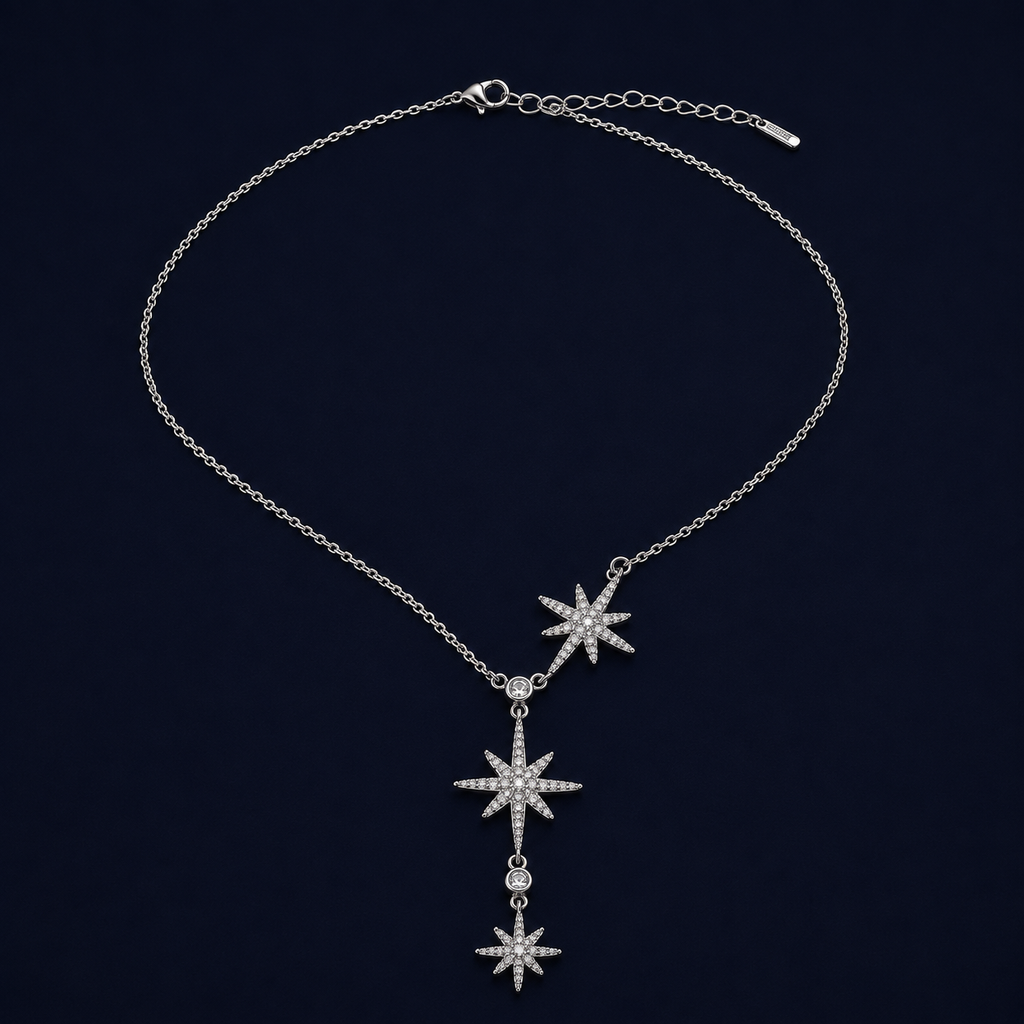 Collier étoiles argenté