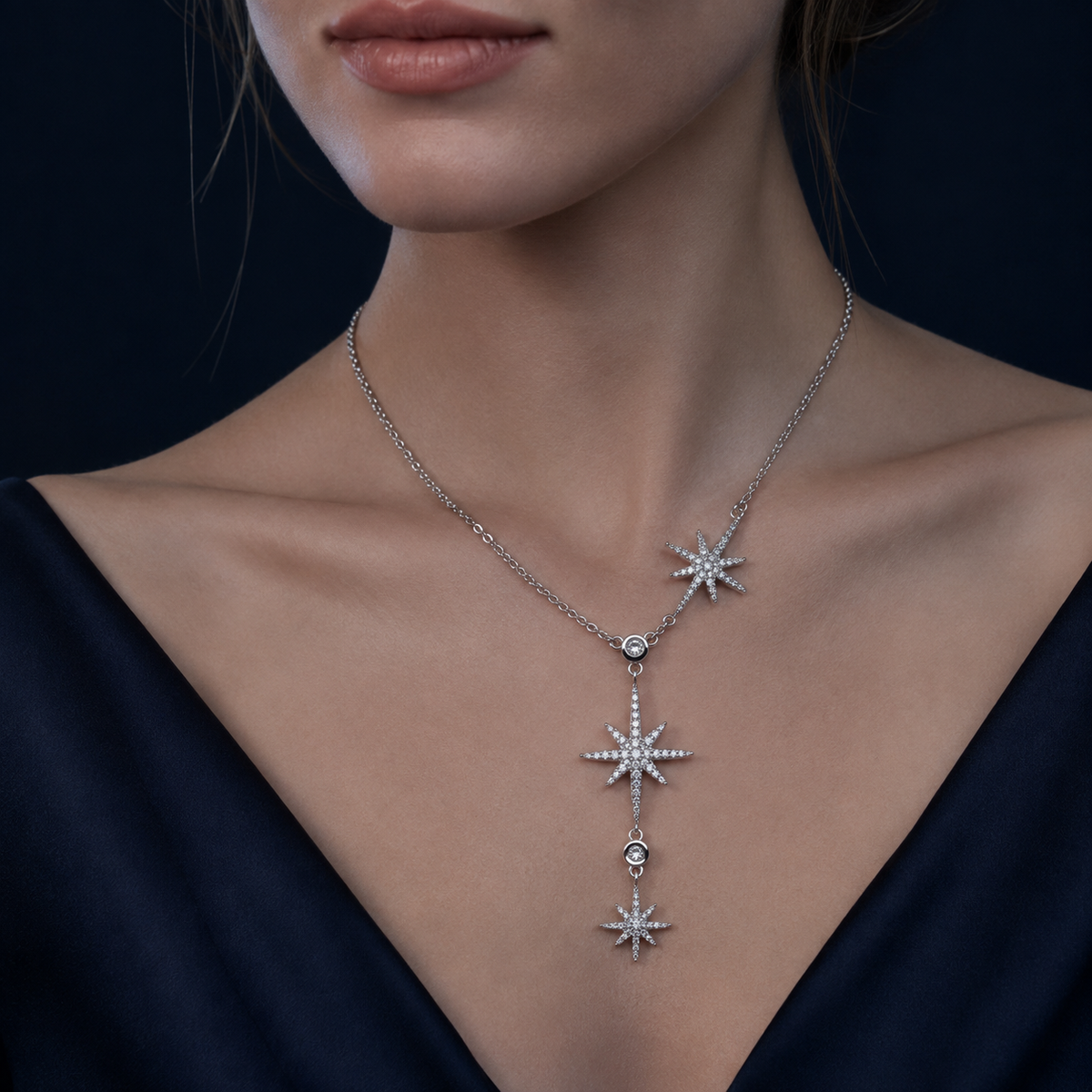 Collier étoiles argenté