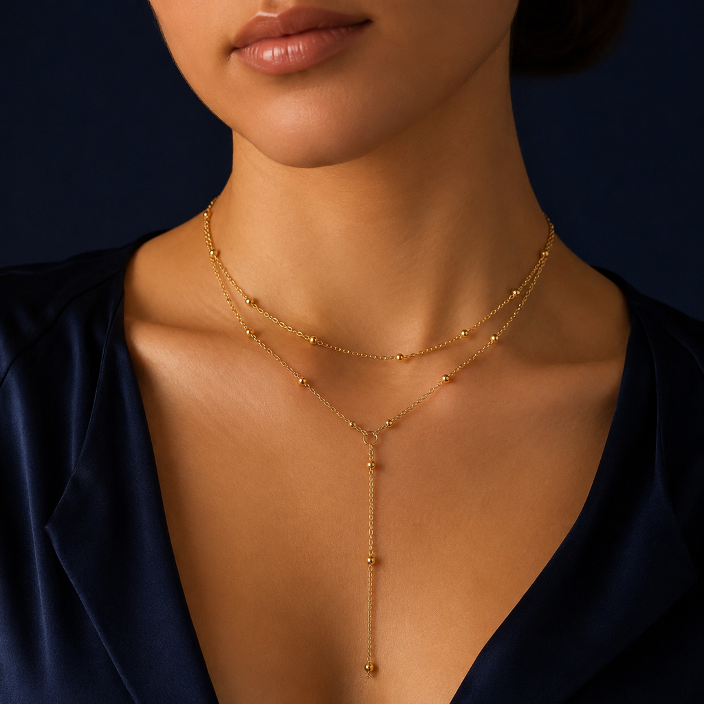 Collier double rang perlé doré