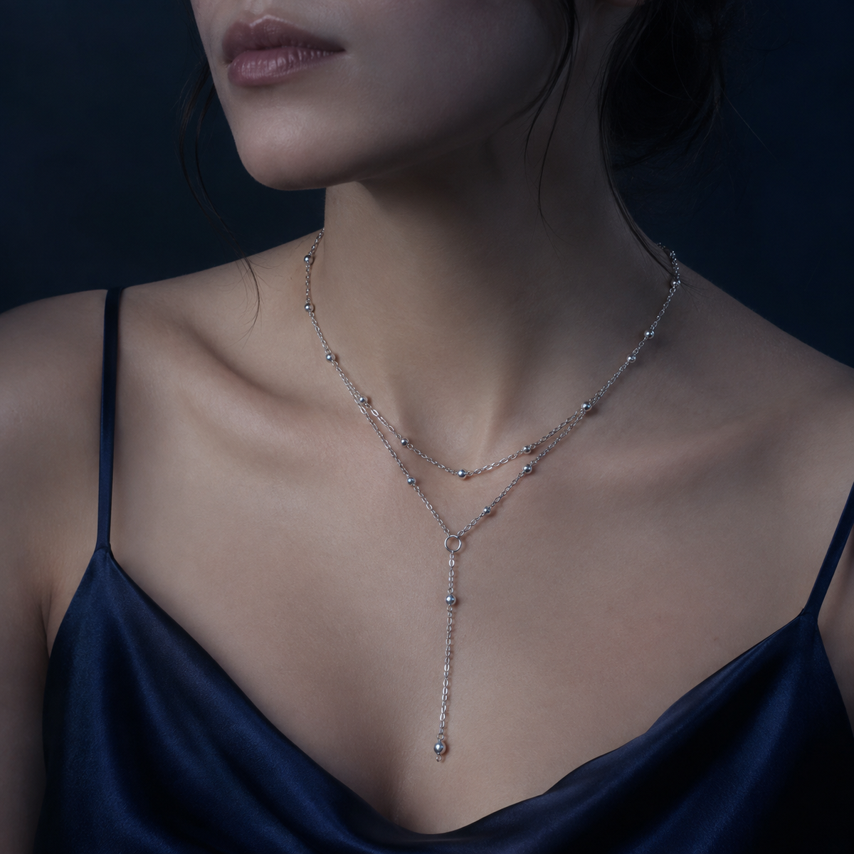 Collier double rang perlé argenté