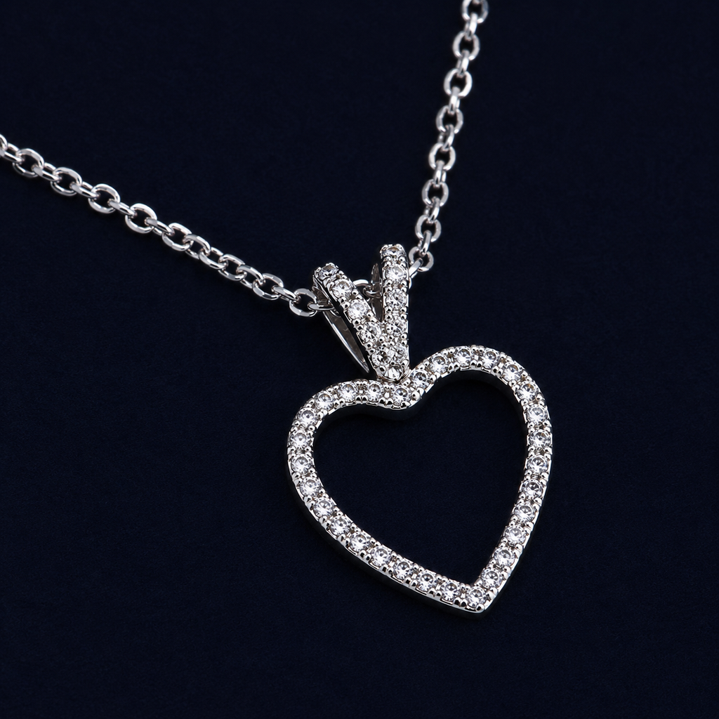 Collier cœur serti argenté