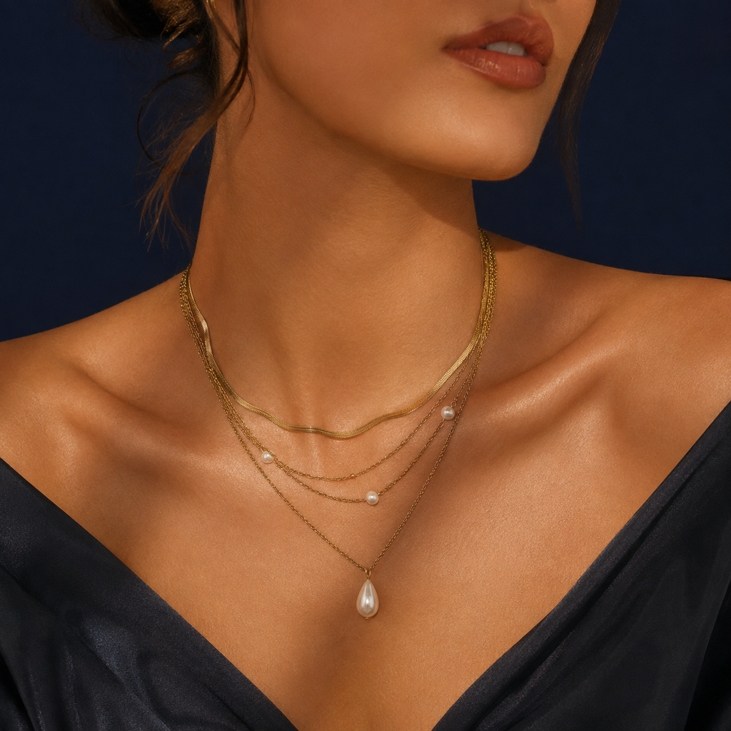Collier multirangs perles doré