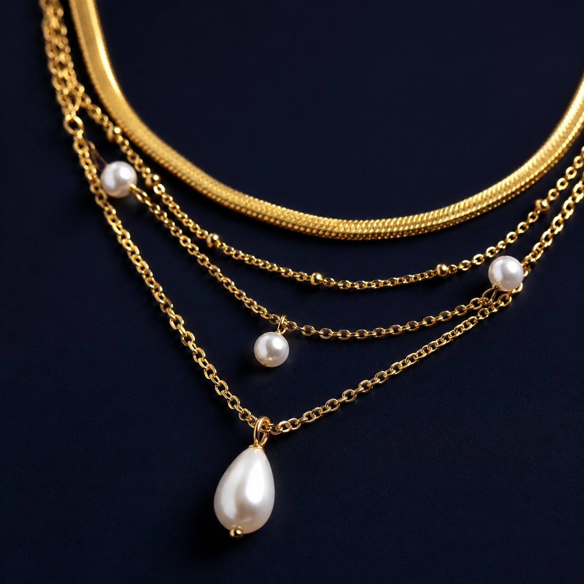 Collier multirangs perles doré