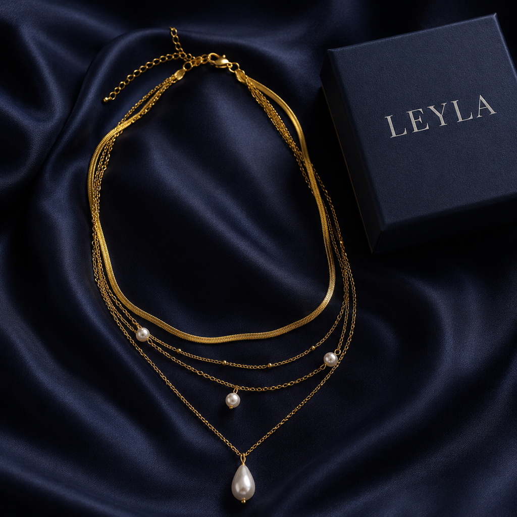 Collier multirangs perles doré