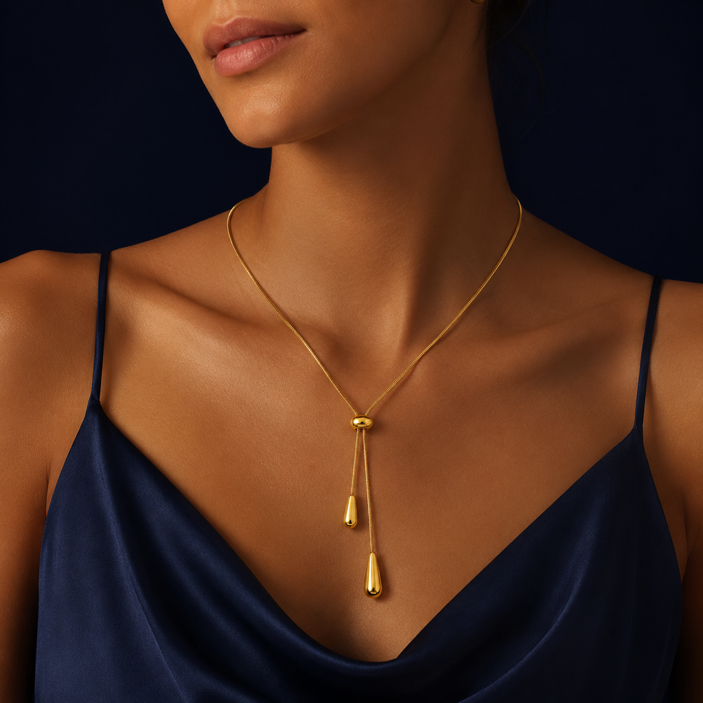 Collier lariat gouttes doré