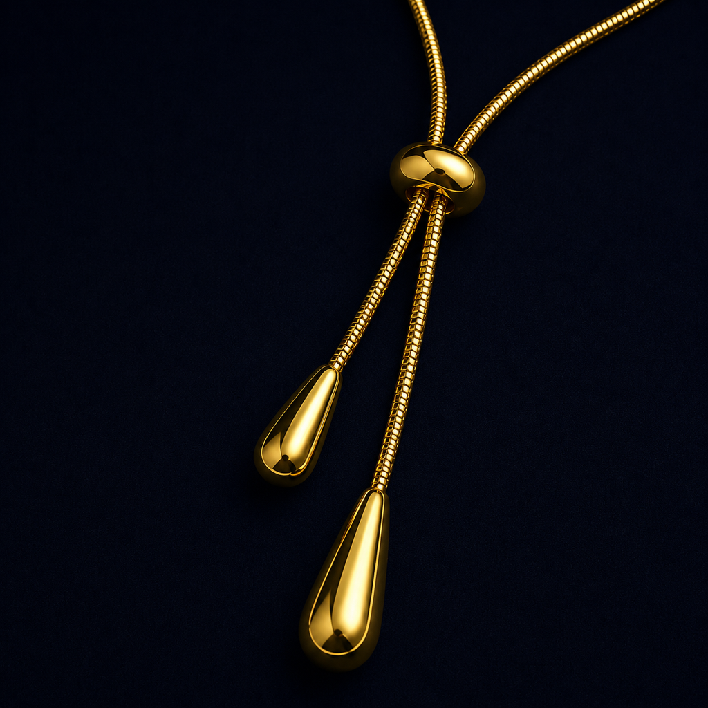 Collier lariat gouttes doré