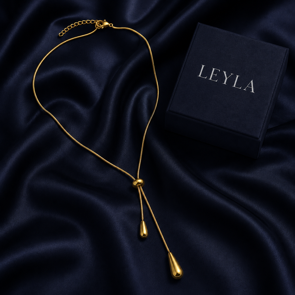 Collier lariat gouttes doré