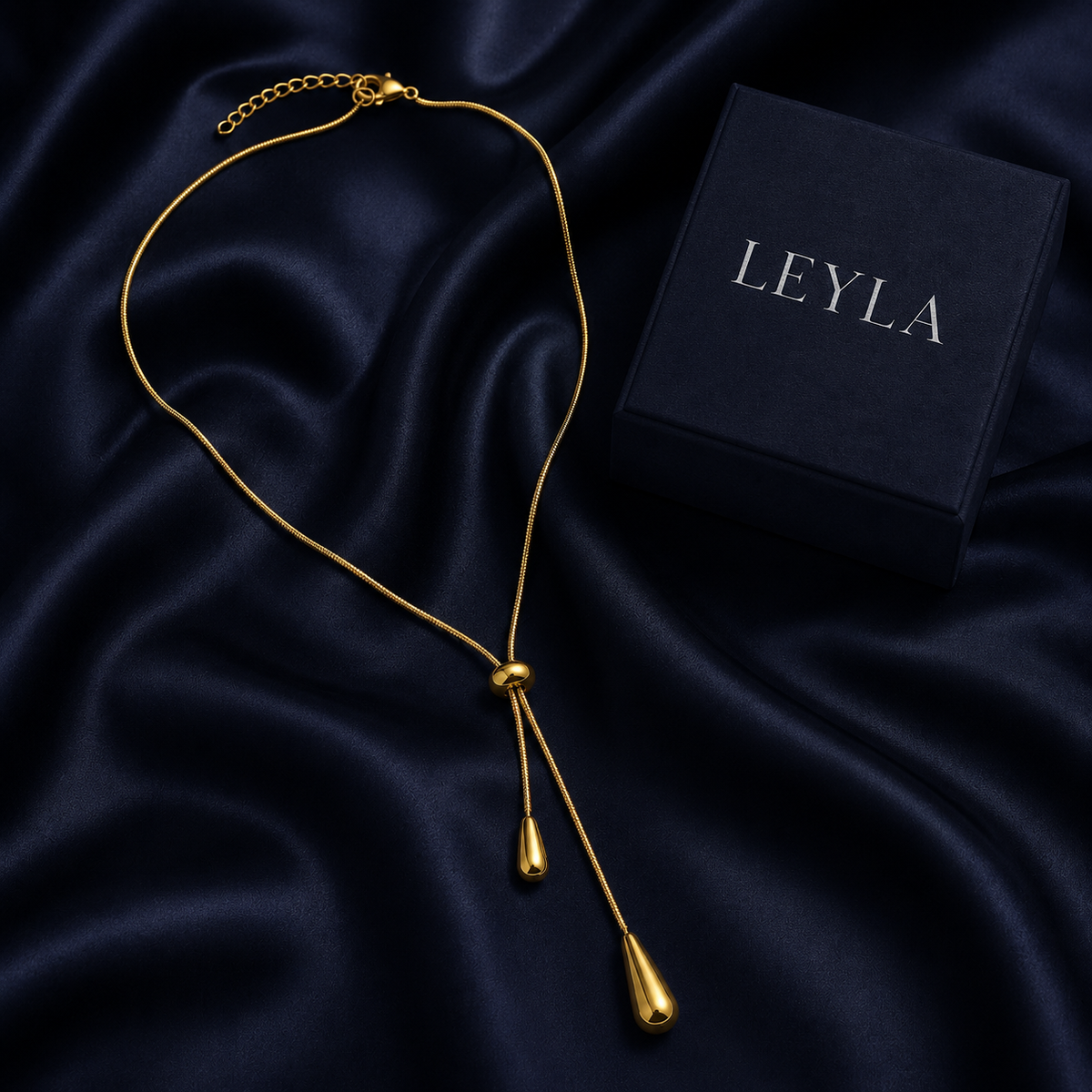Collier lariat gouttes doré