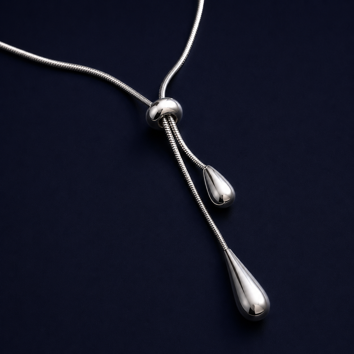 Collier lariat gouttes argenté