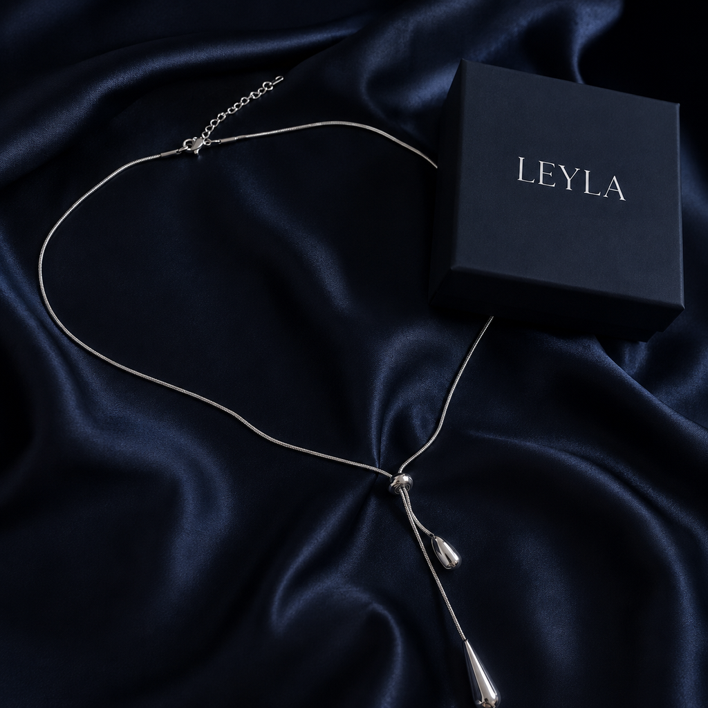 Collier lariat gouttes argenté